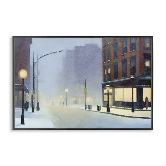 Stupell Industries Misty Winter City Street Scenic & Cityscapes Painting Black Framed Art Print Wall Art, 18 x 12