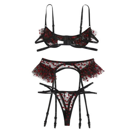 

TANGNADE Sheer Floral Lace Pajamas Lingerie Set High Waist Sleepwear Bra And Panty Two Piece Nightwear