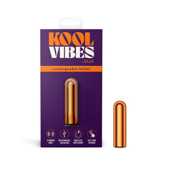 Kool Vibes By Blush® | Discreet  Travel-Friendly Mini Bullet Vibrator - 10 Vibration Modes Clitoral Stimulator - Tangerine