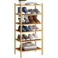 thumbnail image 1 of Zapatero pequeño de bambú de 6 niveles, apilable, de primera calidad, organizador de almacenamiento para pasillo, armario, sala de estar, entrada (natural), 1 of 8