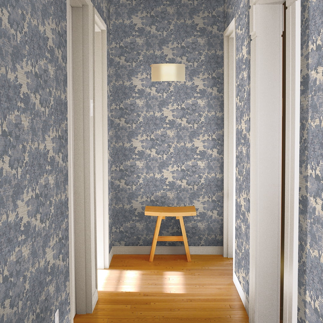 Tempaper Blue Canopy Toile Faux Grasscloth Removable Peel and Stick Wallpaper, 20.5 in X 16.5 ft
