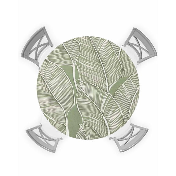 nqOlkjepod Summer Palm Leaf Round Tablecloth, Fitted Table Cover with Elastic for 36"-44" Round Tables, Tropical Bloom Silhouettes Green Table Cloth Outdoor Dinning Party Waterproof Tablecloths