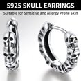 thumbnail image 3 of ChainsHouse 925 Sterling Silver Hoop Earrings for Men Women Skull Link Hypoallergenic Gothic Punk Earring Birthday Christmas Jewelry Gift with Box, 3 of 8