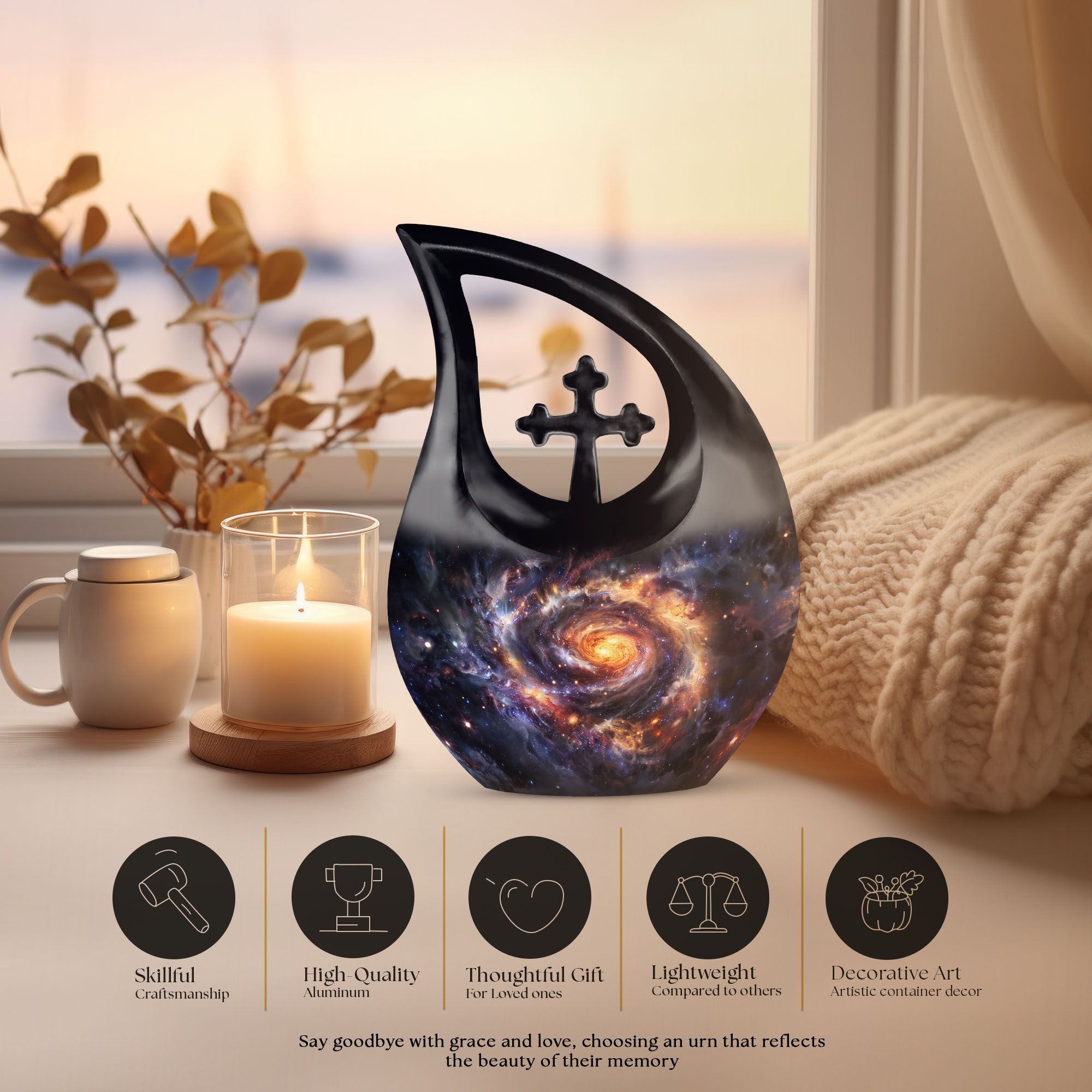MUKTIVE Galaxy Memorial urns for Human Ashes Adult Female - Large Burial Decorative urn for Human Ashes Adult Man - Funeral Ashes 10 inch