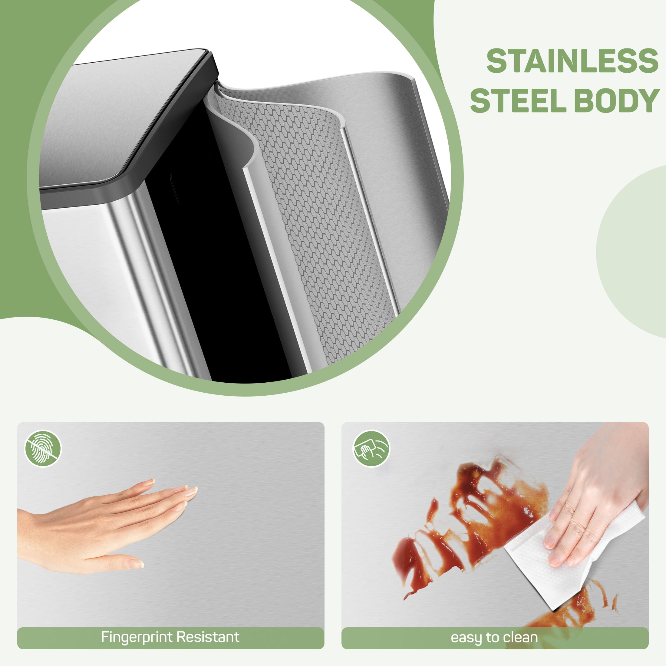 16-Gallon Dual Compartment Step Trash Can - Stainless Steel Kitchen Waste Bin with Wet/Dry Separation