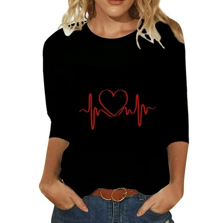 

Wiueurtly 2023 New Casual Women s Casual T Shirt Long Sleeve Printed Round Neck Top Scrub Undershirt Short Sleeve Women Long Sleeve Button Top