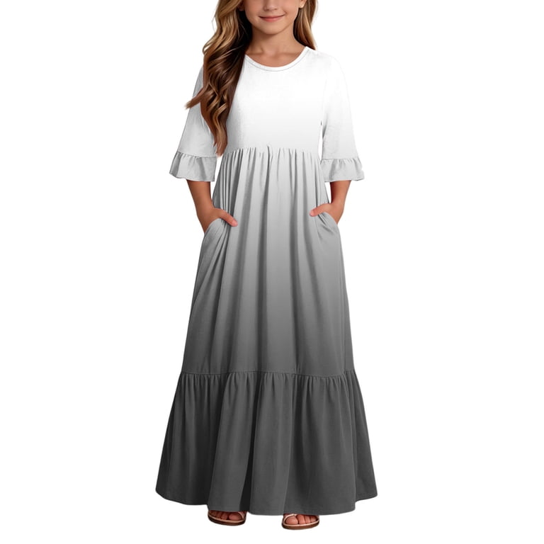 gray junior bridesmaid dresses Girls Vintage Short Sleeve A-Line Wedding Party Maxi Dress for Kids 7-8 Years ball gowns for girls