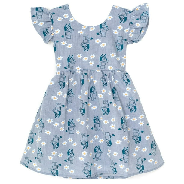 Vestido Bluey Floral Skater Chambray para niñas de 7 a 8 años