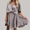 thumbnail image 4 of Bigersell Ladies New Summer Dresses Women's Summer Fashion Solid Short Sleeve V-neck Pullover Dress Boho Wedding Dress Women's Plus Cocktail Dresses, Style 3238, Khaki S, 4 of 7