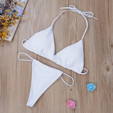 Yiiciovy 2022 Sexy Lace Up Thong Bikini Set Women Swimwear Bandage Push Up Padded Swimsuit Summer Beach Bathing Suit Brazilian