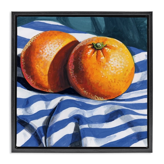 Stupell Industries Oranges On Striped Cloth Black Framed Floater Canvas Wall Art, design by Kate Jarvik Birch