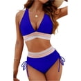 thumbnail image 2 of Women's Two Piece Bikini Set Sexy V Neck High Waist Padded Bra Wire Free Swimsuit for Swimming Beach Sunbathing,Royal Blue,XL, 2 of 7