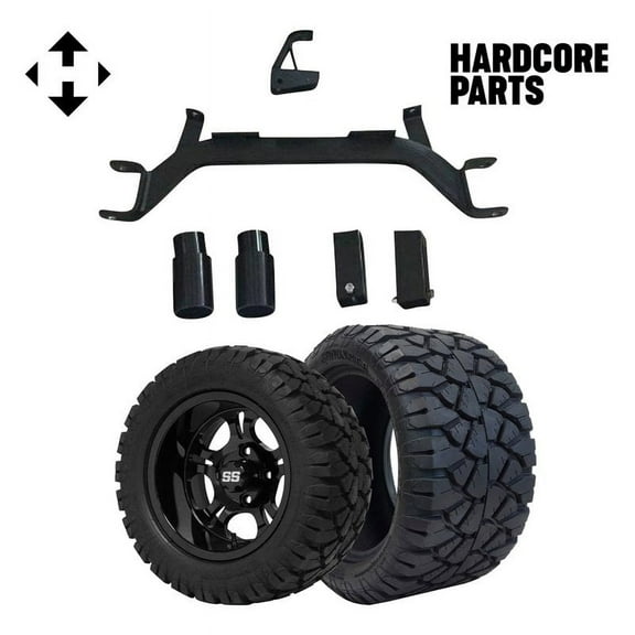Hardcore Parts 4" Drop Axle Lift Kit for EZGO Marathon (1975-1993) Gas Golf Cart with 12" Black 'DARKSIDE' Wheels and 20"x10"-12" STINGER On-Road/Off-Road DOT rated All-Terrain tires