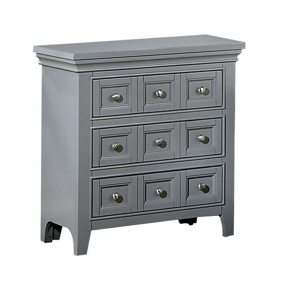 Cile 26 Inch Nightstand 3 Panel Drawers Gray Wood Round Nickel Handles - Saltoro Sherpi
