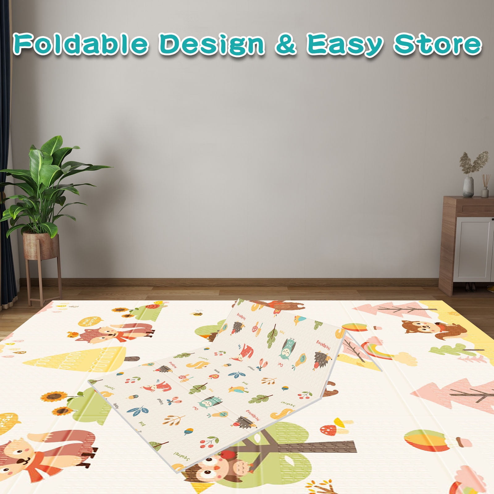 Foldable Baby Play Mat, Safe Foam 47x47 in Waterproof Cute Playmat for Babies and Toddlers Indoor and Outdoor