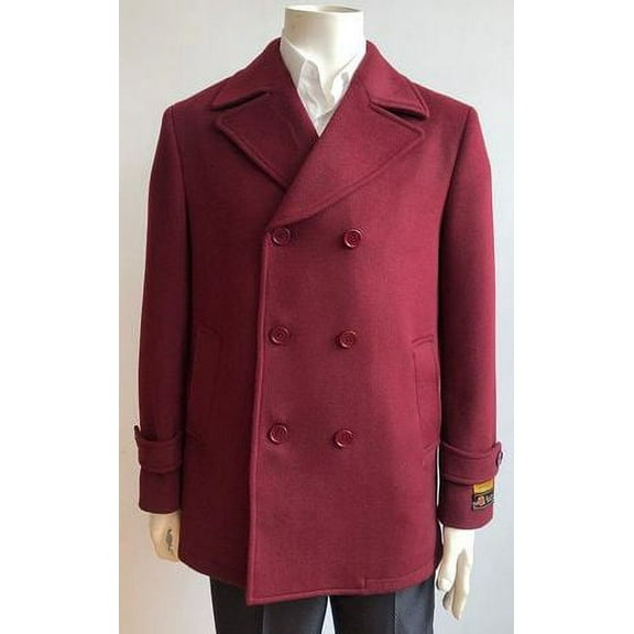 Men's Burgundy Wool Blend Pea Coat Alberto Pea-Coat