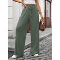 thumbnail image 6 of FUNUONY Wide Leg Pants for Women High Waisted Palazzo Pants Work Casual Flowy Loose Trousers with Pockets Women's Solid Color Ribbed Brushed Elastic Waist Casual Pants Green L, 6 of 9