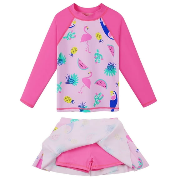 BAOHULU Girl's Two-Piece UPF50 Swimsuits Long SleeveRash Guard Kids Bathing Suit