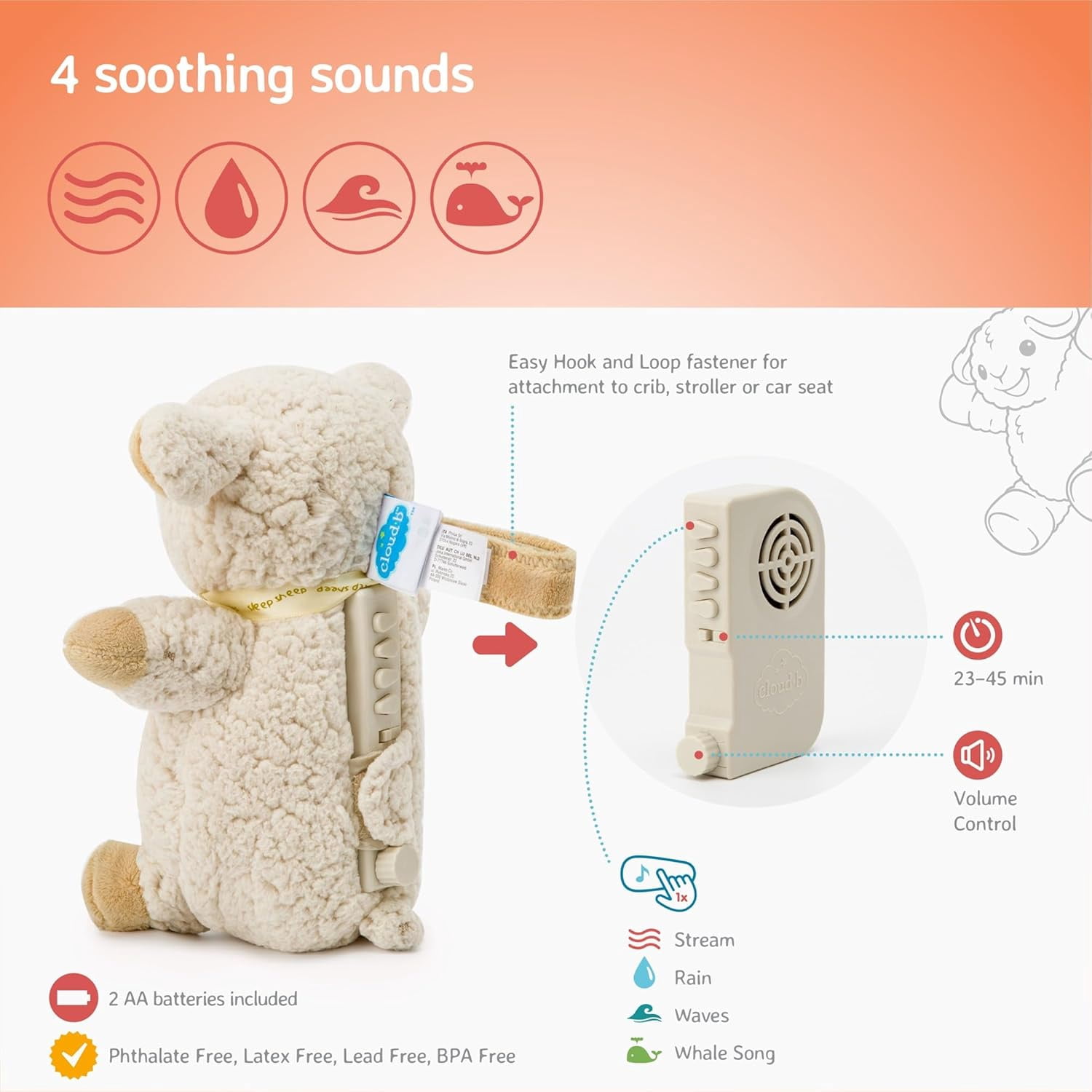 Cloud B - Sleep Sheep on The Go Sound Soother & Plush Toy in Beige