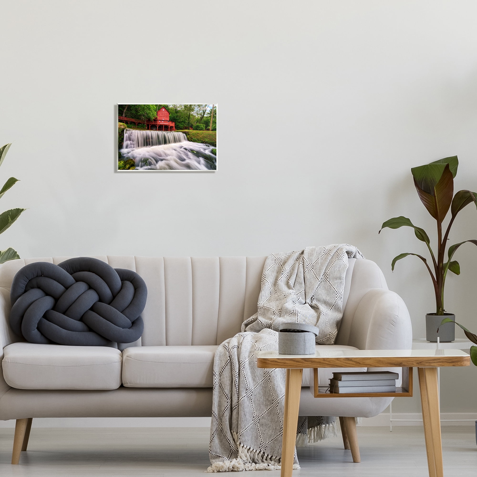 Stupell Red Bridge Overlooking Waterfall Landscape Photography Wall Plaque Unframed Art Print Wall Art