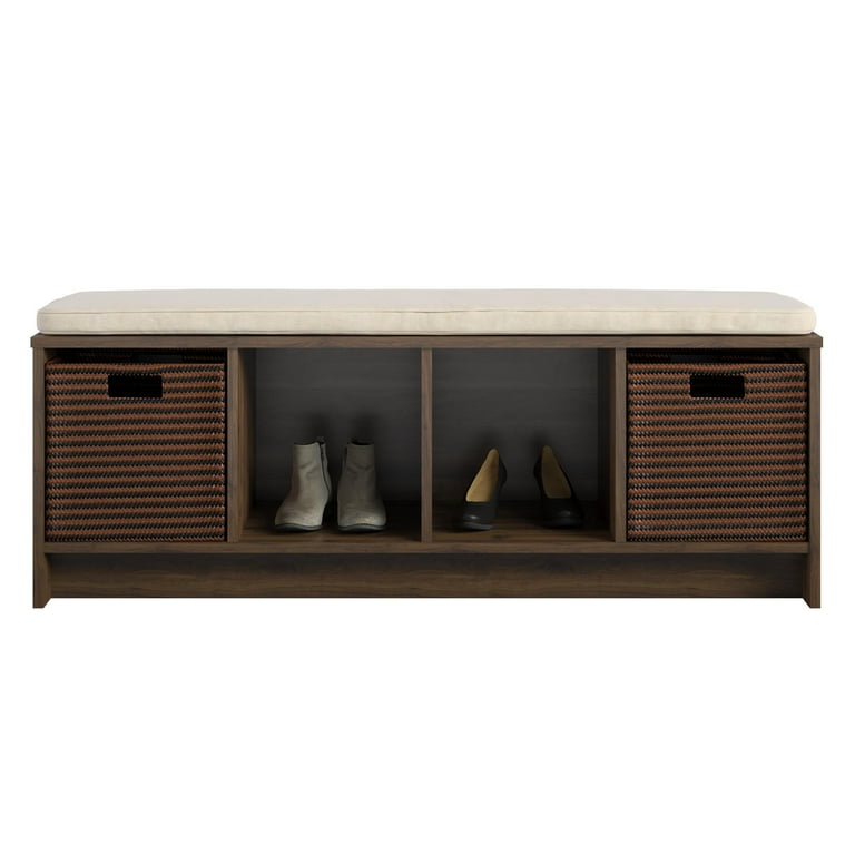 Mainstays Parsons Cubby Entryway Bench with Cushion Walnut