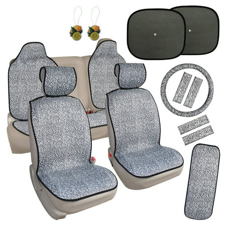 Window Sill Seat Leader Accessories Quick Install Car Seat Covers 17pcs Full Set Black/white for SUV Trucks Auto Front Rear Seat Cushion with Anti-slip Backing Free Side Window Sunshade + Shoulder Pads + Wheel Cover ()