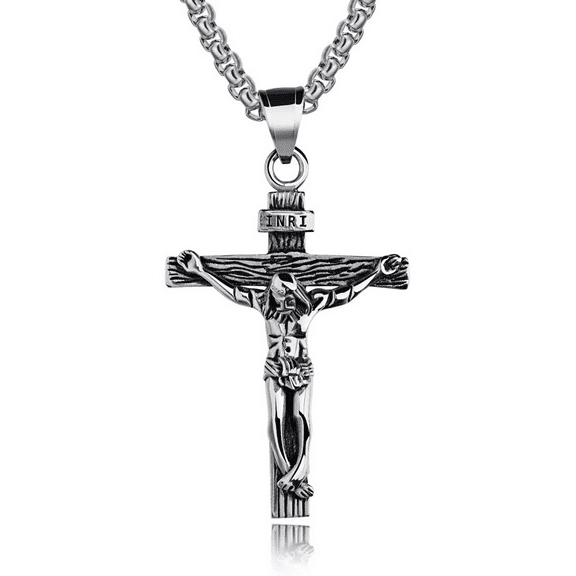 Crucifix INRI Necklace, Silver