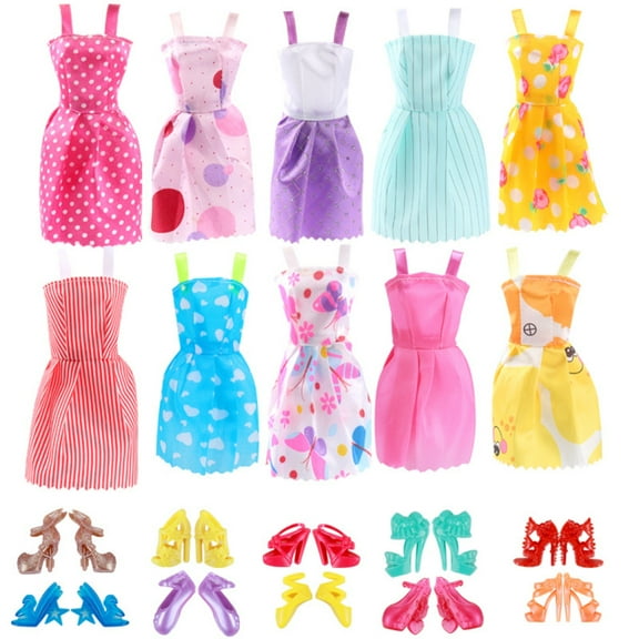 Fashion Doll Clothes Set, Handmade Party Dress & Wedding Gown, Skirt & Accessories, Mix & Match Outfits for Doll (10 Dresses & 10 Pairs of Shoes)