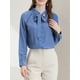thumbnail image 5 of CAMISA DE MODA DE MUJER CON LAZO EN EL CUELLO Y BOTONES DE LARGA MANGA XS GRIS AZUL, 5 of 7