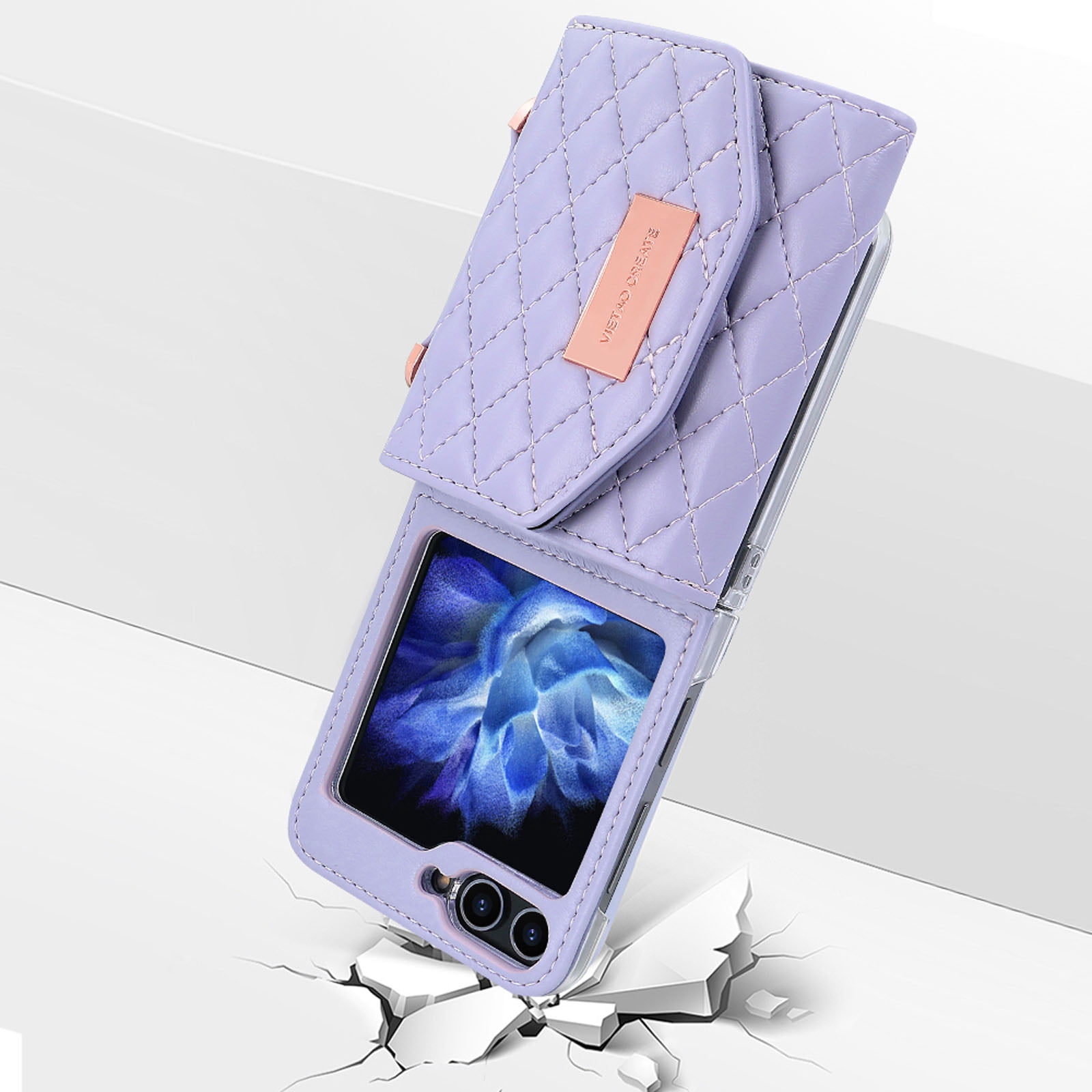 for Samsung Galaxy Z Flip 6 Case with Card Slots, [Crossbody Strap] [RFID Blocking] Women Girls PU Leather Wallet Case Lanyard Crossbody Bag Phone Case for Samsung Galaxy Z Flip 6,Purple
