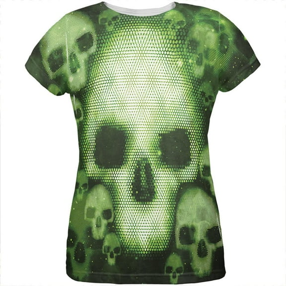 Halloween Cyber Space Alien Skull All Over Womens T Shirt