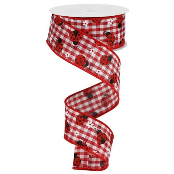 1.5"X10yd Mini Ladybugs/Check ribbon