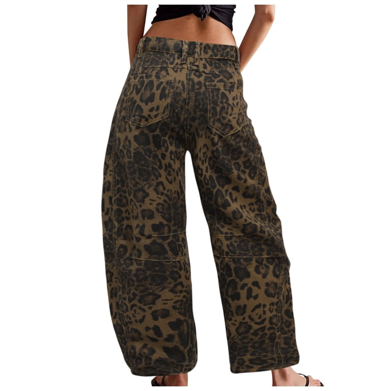 XIAOCHA Women's Leopard Print Balloon Pants Oversized Fit Patch