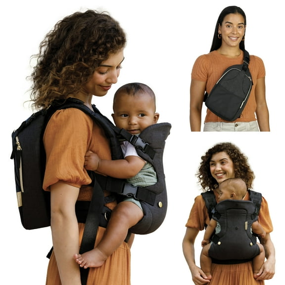 Infantino Flip 4-in-1 Convertible Carrier Crossbody Diaper Bag Set, 8-32lbs, Black, 2-Piece Set