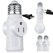 3 Prong Light Socket Adapter, E26 Light Bulb Outlet Adapter, Polarized Light Socket to Plug Adapter,2/3 Prong Outlet Plug Splitter Converter for Garage Porch CCTV Camera,2 Pack