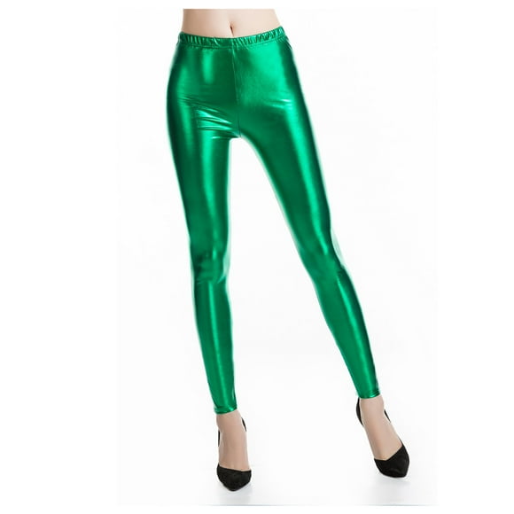 Bunenne Womens Leggings Leather Pants for Women's Stretchy Faux Leather Leggings Pants,black High Waisted Shiny Leggings for Women Metallic Pants Women（clearance） Green 2XL