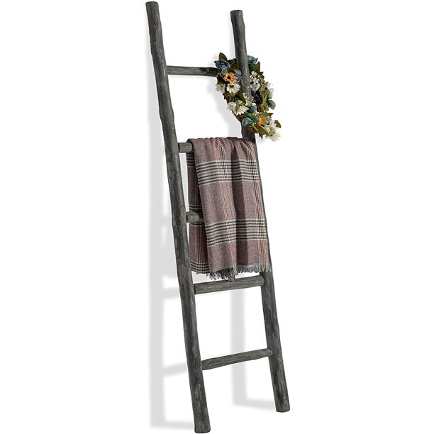 RENR Fully Assembled 5 Ft Wood Decorative Wall Leaning Blanket Ladders