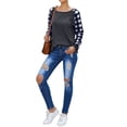thumbnail image 7 of Women Round Neck Long Sleeve Splicing Plaid Top, 7 of 7