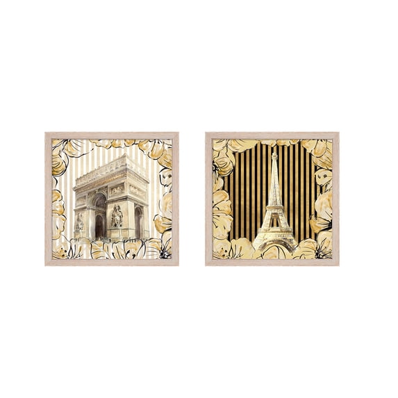 Great Art Now Golden Paris by Lanie Loreth, 2 Piece Framed Art Set Each 13.5W x 13.5H