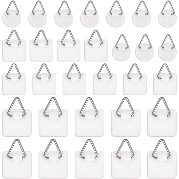 30 Pack Adhesive Picture Hanger Picture Hooks Without Nails Invisible Adhesive Wall Hangers Plastic Sticky Picture Hangers for Photo Frame Foamboard Plate Wall Art Decor
