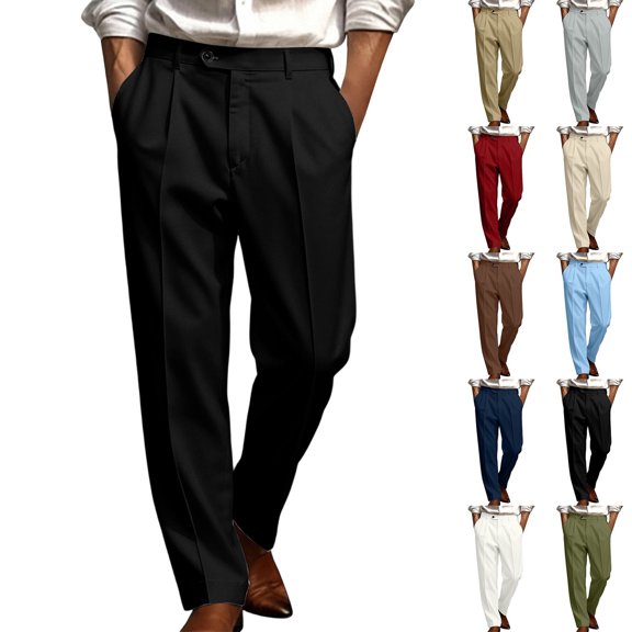 Men Single Pleat Formal Dress Pants Sevevn Button Waist Belt Loops Straight Leg Solid Wrinkle Free Trousers For Business Meeting Daily Occasions