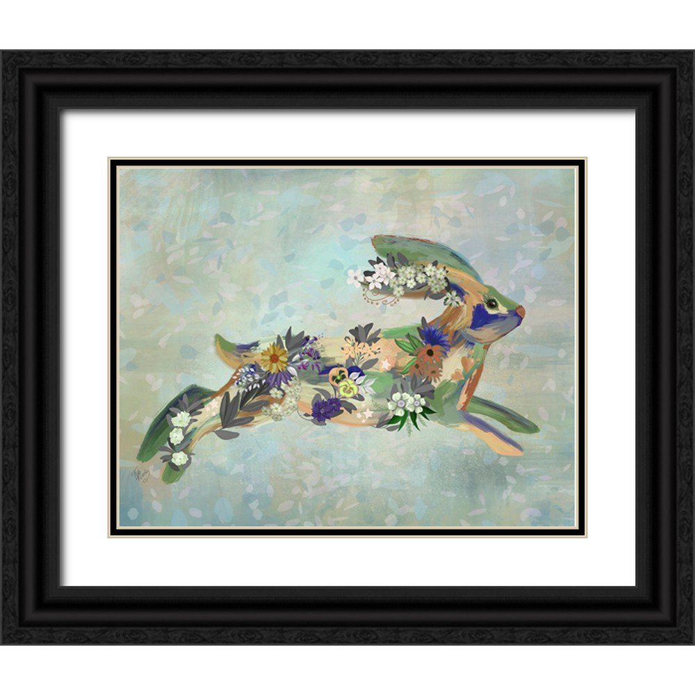 Fab Funky 32x26 Black Ornate Wood Framed with Double Matting Museum Art Print Titled - Fantastic Florals Hare-Running