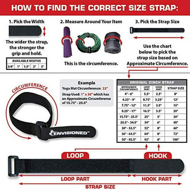 Reusable Cinch Straps 1 x 12 - 12 Pack, Multipurpose Quality Hook and  Loop Securing Straps (Black) - Plus 2 Free Bonus Reusable Cable Ties