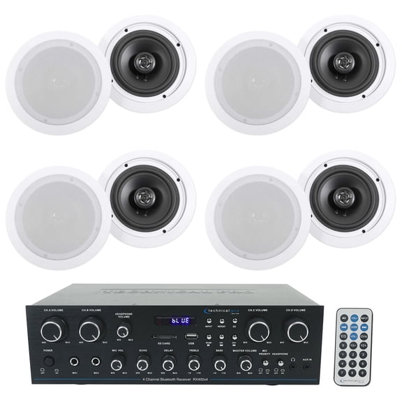 Technical Pro RX400X4 Bluetooth Home Receiver Amp 8) 6.5" White Ceiling Speakers