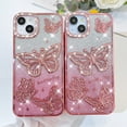 thumbnail image 4 of OOK for iPhone 14 Plus Case, Cute 3D Diamond Butterfly Pattern Luxury Slim Plating Bling Glitter Protective Phone Case with Screen Protector for Girls Women, Pink, 4 of 6