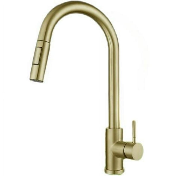 Grifo de cocina Apuakthei de oro cepillado, grifo retráctil para lavabo de verduras, grifo para fregadero de acero inoxidable 304, para agua fría y caliente