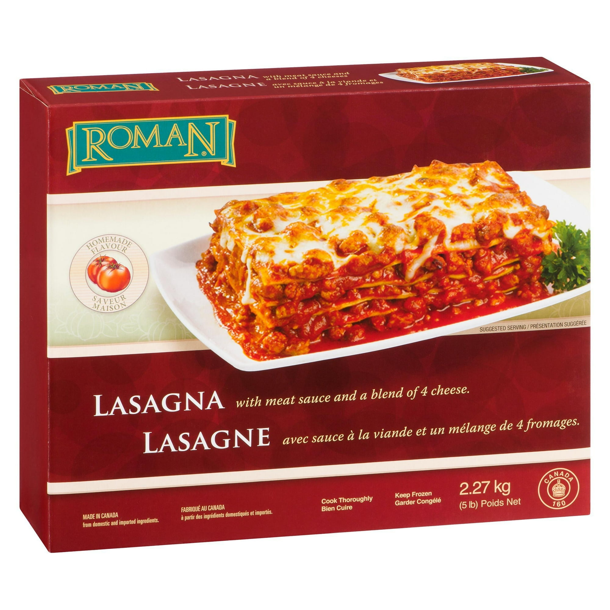 Lasagne Roman avec sauce à la viande et une mélange de quatre fromages 2,27 kg
