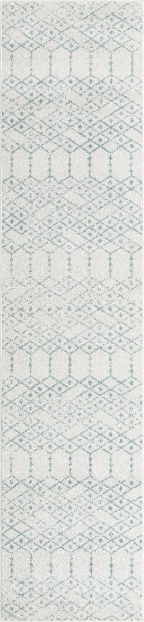 Rugs.com Paxon Trellis Collection Rug – 16 Ft Runner Ivory Aqua Medium ...