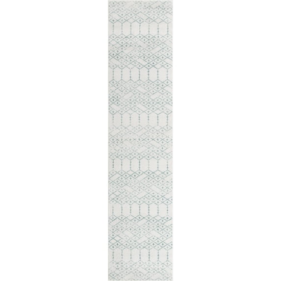 Rugs.com Paxon Trellis Collection Rug – 16 Ft Runner Ivory Aqua Medium Rug Perfect For Hallways, Entryways