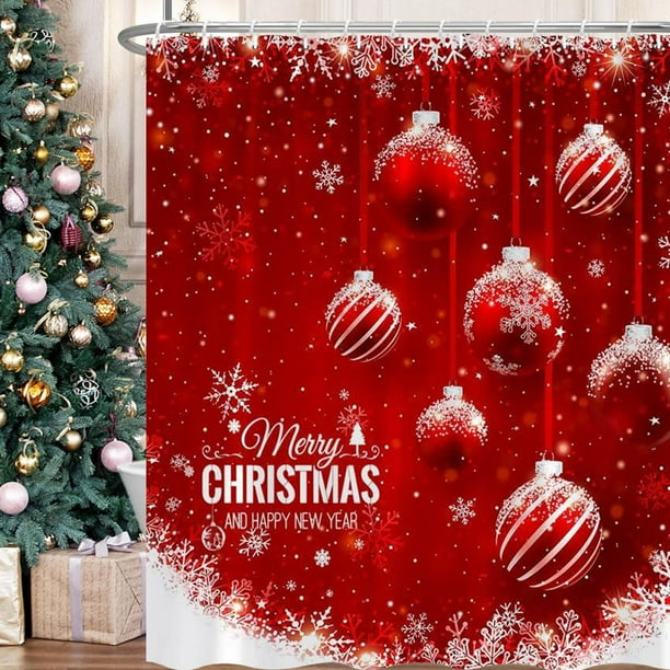 Christmas Ball Shower Curtain Colorful Christmas Ball Green Candy Cane Hanging On Branches Christmas Decoration Branches